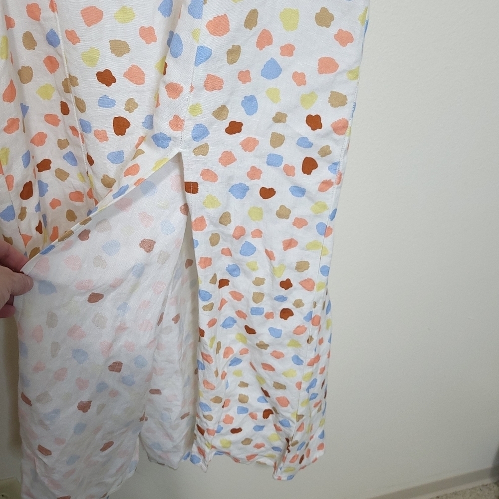 RIXO Hattie Midi Dress Size Large L 10 NWOT Linen Blend Polka Dot Puff Sleeve - Picture 11 of 14